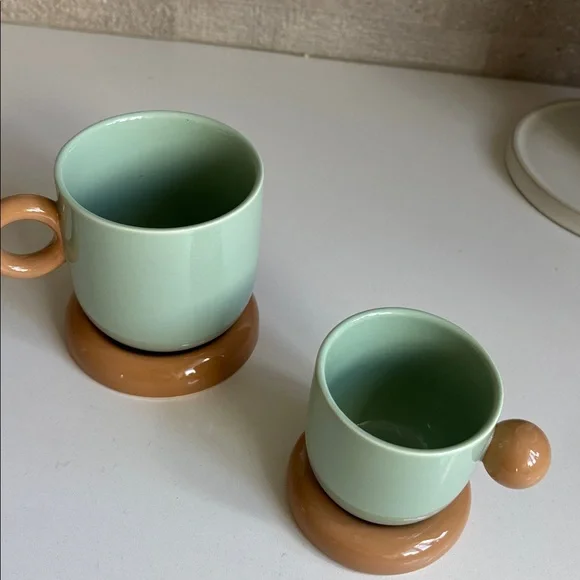 Anthropologie Rika light green and Tan Coffee Mug Set - Picture 4 of 4